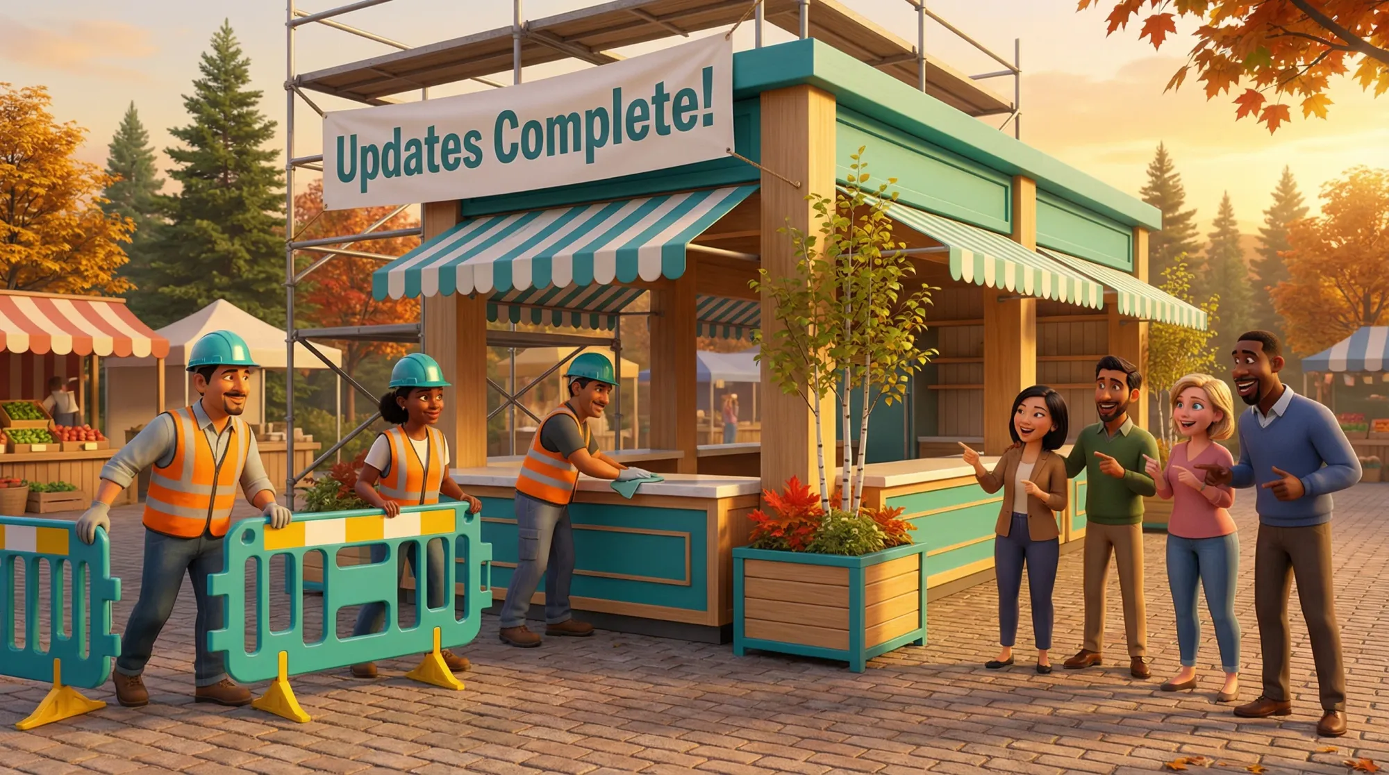 Platform updates celebration with workers completing marketplace improvements