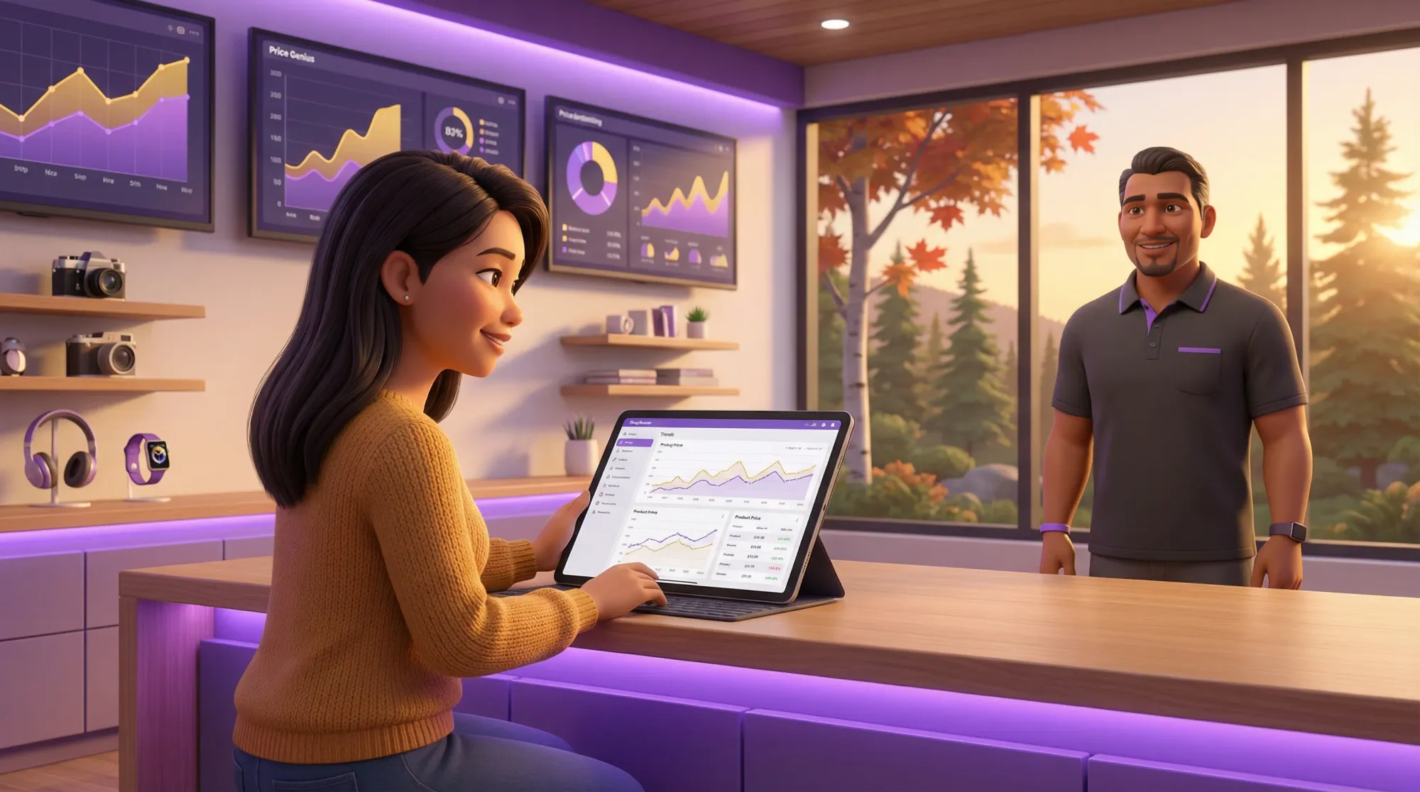 Price Genius workshop with AI pricing tool showing market data and recommendations