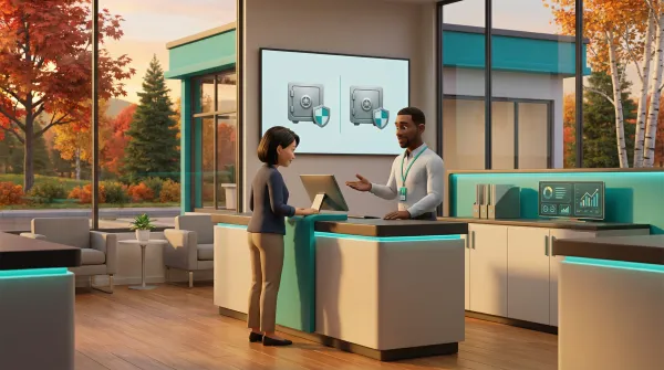 Financial services counter showing separate business and personal account setup