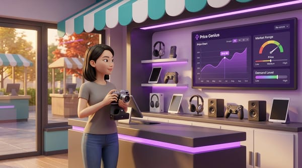 Price Genius Workshop with seller using AI pricing tool for vintage camera